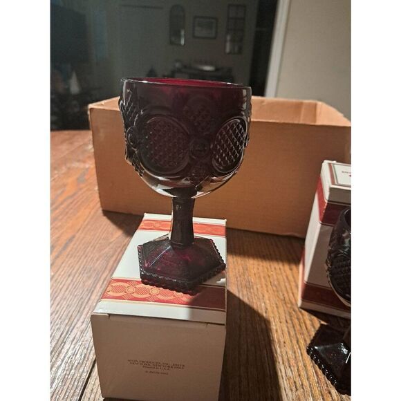 Vintage Avon 1982 1876 Cape Cod Ruby Red Water Goblets Set of 2 NOS w/ Box #2 - Picture 6 of 6